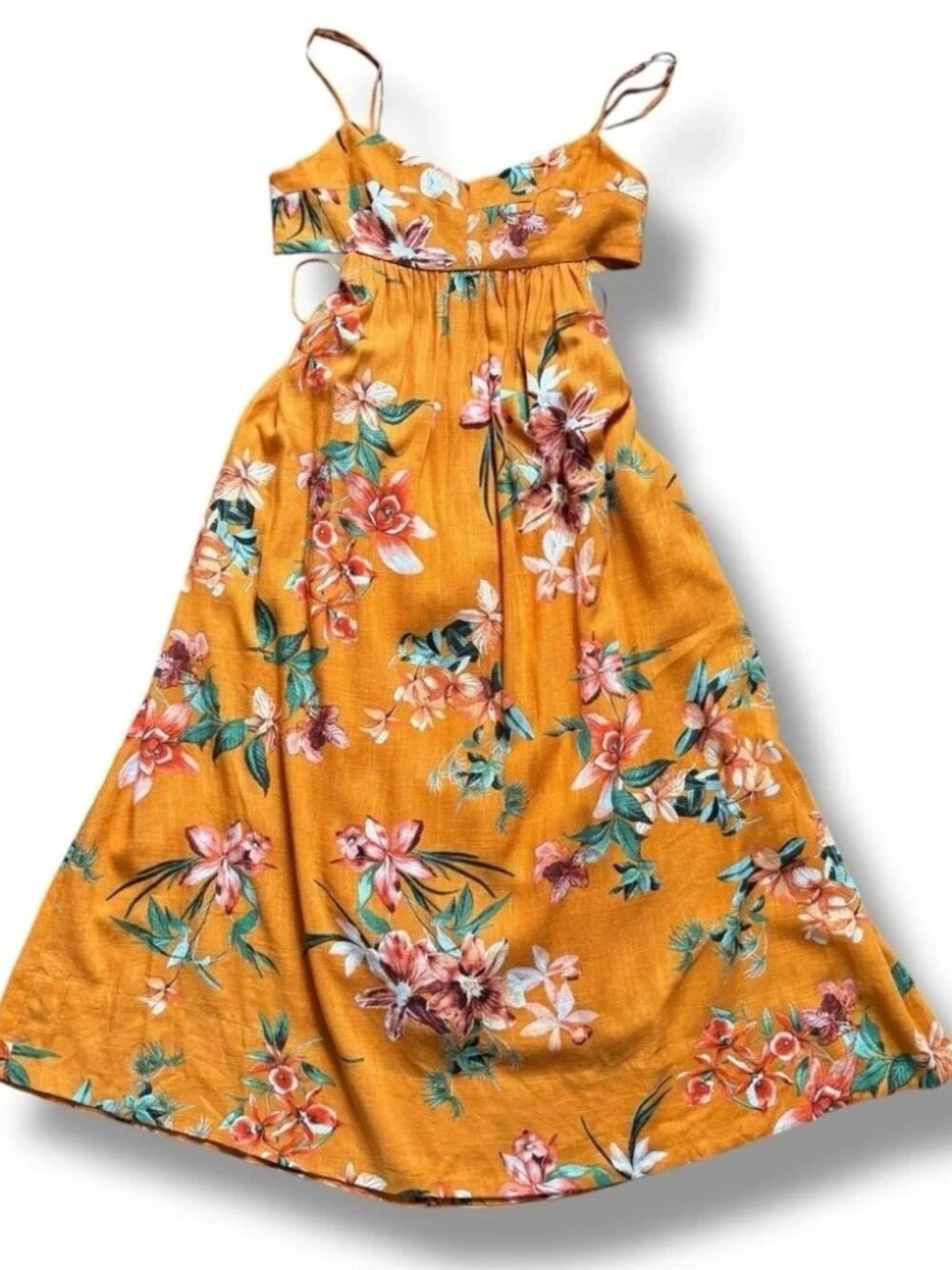 NWT O.P.T. Tuckernuck Orange Yellow  Floral Midi Dress - XSmall